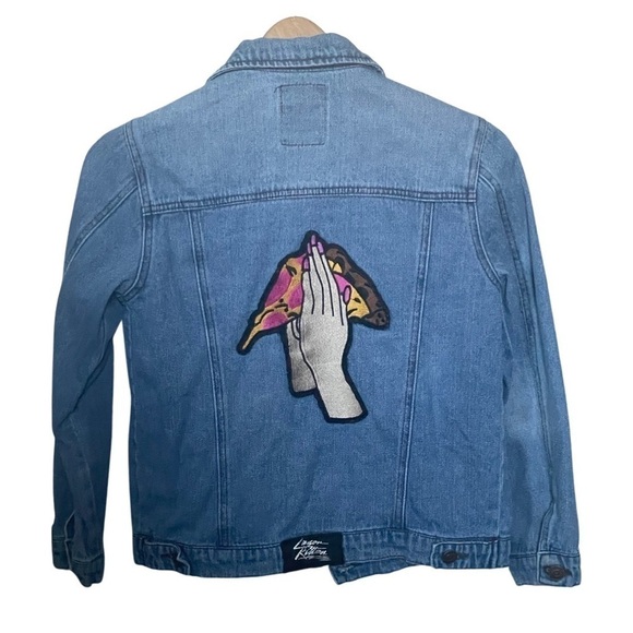 FOREVER 21 x LAZER KITTEN Got Me Pizza Classic Jean Jacket Girls Size 11/12. - Picture 2 of 16